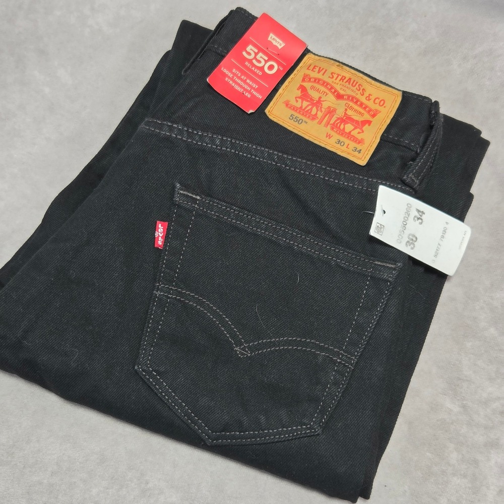 Levis 550 Relaxed Fit Jeans Mens 30x34 Black Straight Leg Denim 00550-0260 NWT